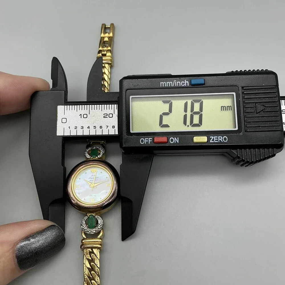 Jules Jurgensen Womens Watch 22mm MOP Green Stone Diamond 7707E New Battery 6.5
